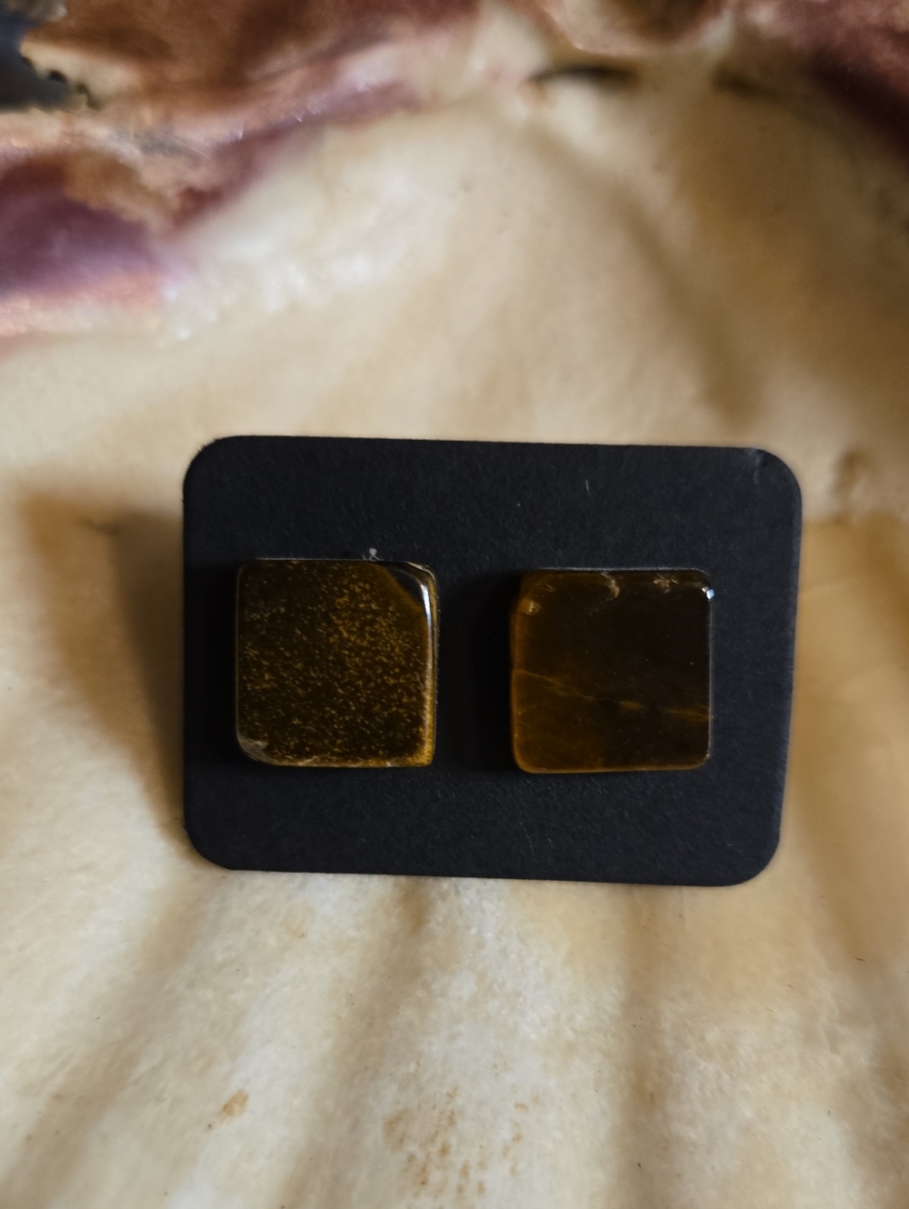 Square Tiger Eye Post Earrings : A